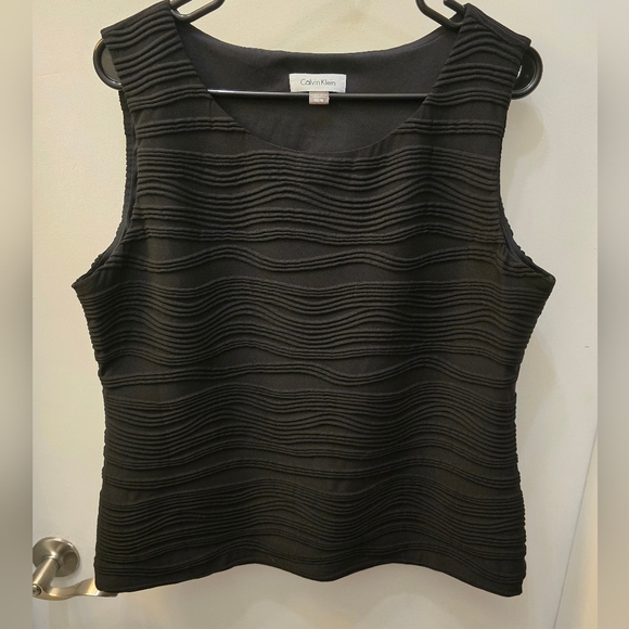 Calvin Klein Women's Black Sleeveless Top Wavy Textured Stripe Lined (Size:XL) - Picture 1 of 2